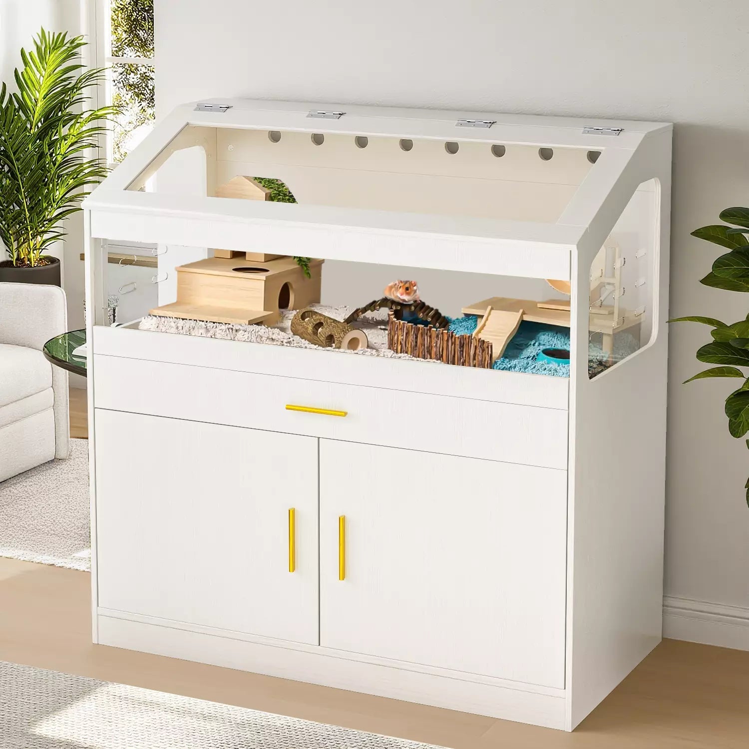 Waleaf 39 inch Hamster Cage with Acrylic Panels & Storage Shelf, Opena