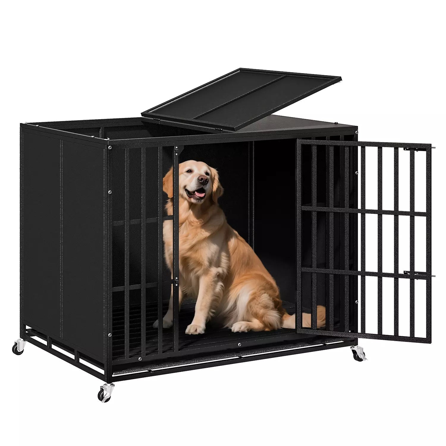 Picture of Waleaf Heavy Duty Indestructible Dog Crate with Locking Wheels,High An