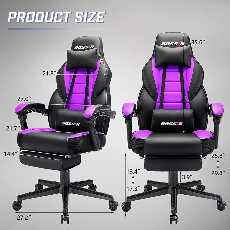 BOSSIN Big and Tall Heavy Duty PC Gaming Chair, Ergonomic Video Game Chairs with Footrest