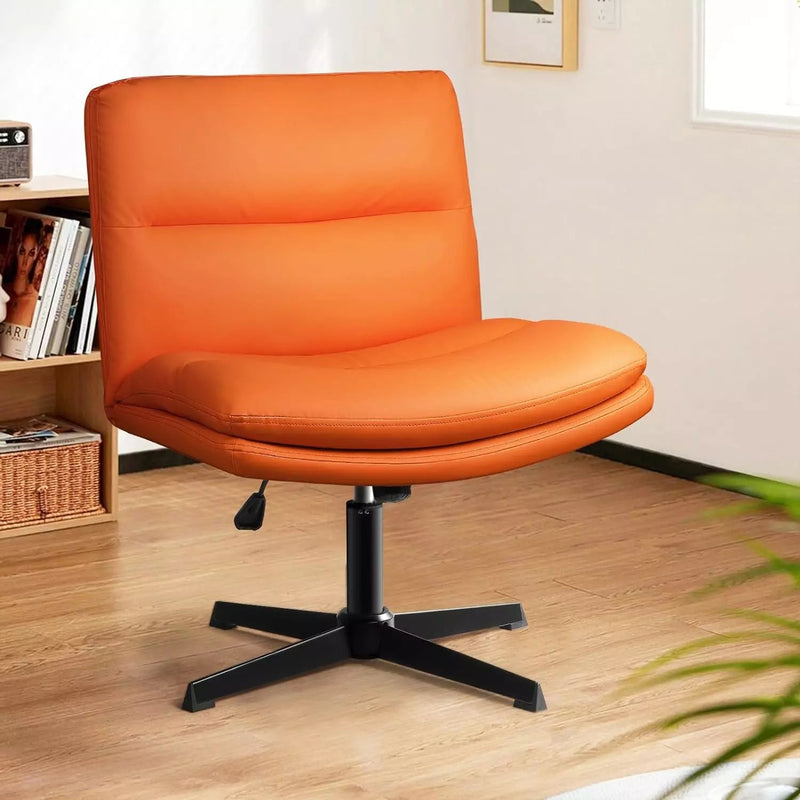PUKAMI Armless Office Desk Chair No Wheels,PU Leather Criss Cross Legged Chair Vitesse Home