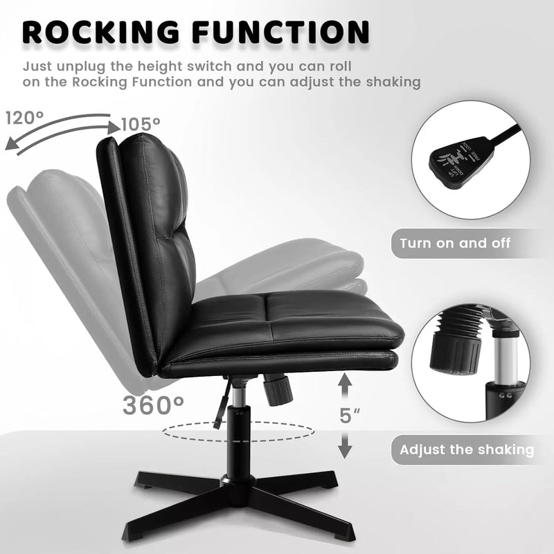 PUKAMI Armless Office Desk Chair No Wheels,PU Leather Criss Cross Legged Chair Vitesse Home