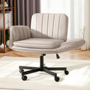 WALEAF Biege Criss Cross Chair with Armrests & Wheels,Foldable Armrest PU Leather Vanity Chair – Thickened Swivel Office Desk Chair for Home, Makeup Room & Bedroom