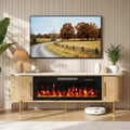 BOSSIN 70" Fluted TV Stand with 40" Electric Fireplace, Mid Century Modern Entertainment Center for TVs Up to 80", Sliding Door Media Console for Living Room, Bedroom
