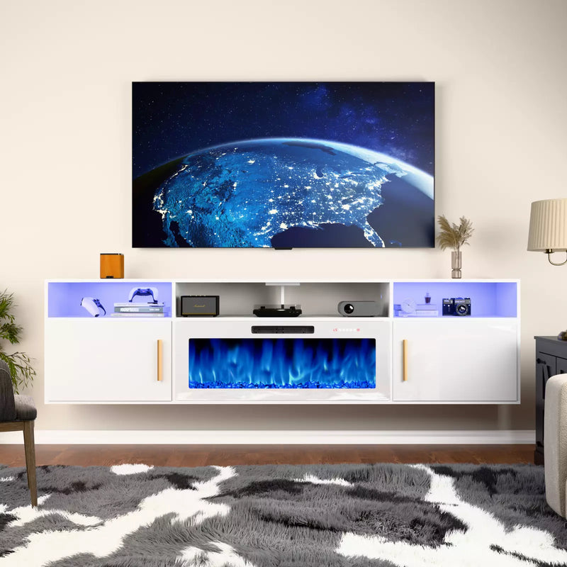 WALEAF Floating Fireplace TV Stand 70'' Wall Mounted Shelf