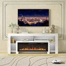 Waleaf 82" Modern Fireplace TV Stand with 50" Electric Fireplace Up to 90" TVs, Entertainment Center with 12 LED Color Flame and 20 Color LED Light