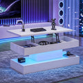 Waleaf 47.2" Large High Glossy Lift Top Coffee Table with APP LED Lights, Hidden Compartment Storage, Modern Living Room Coffee Table