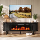 BOSSIN 70" Fluted TV Stand with 40" Electric Fireplace, Mid Century Modern Entertainment Center for TVs Up to 80", Sliding Door Media Console for Living Room, Bedroom