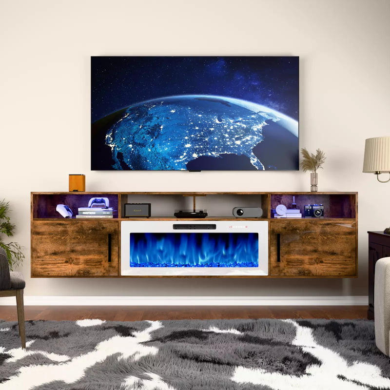 WALEAF Floating Fireplace TV Stand 70'' Wall Mounted Shelf