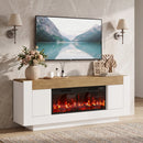Waleaf 70" TV Stand with 36" Fireplace, Modern Farmhouse Entertainment Center for 80" TV, Media Console Table with Side Cabinets & Hidden Storage, Living Room, Bedroom
