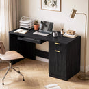 Waleaf 55" Computer Desk with Drawers & Storage Shelves, Modern Home Office Desk with Keyboard Tray, Sturdy Wood Study Writing Desk for Bedroom Living Room