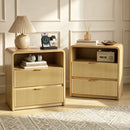 VITESSE Fluted Nightstands with Charging Station, Modern Bed Side Table with 2 Drawers