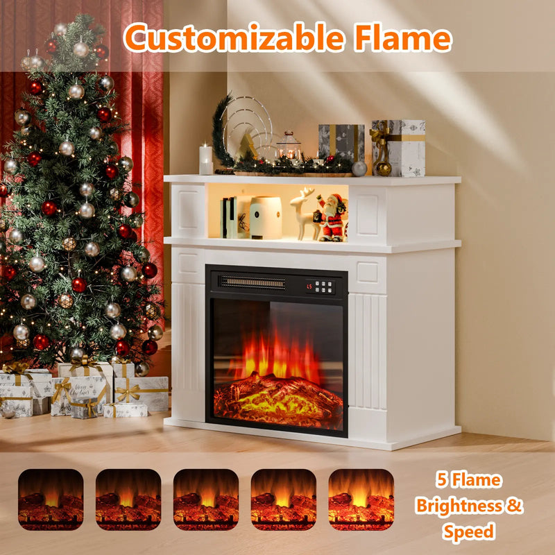 28" Electric Fireplace with Mantel, Replaceable Fire Place Insert with Remote Control, Freestanding, Realistic Log and Flame Effect, Mantel Fireplace with Storage Shelf, 750/1500W