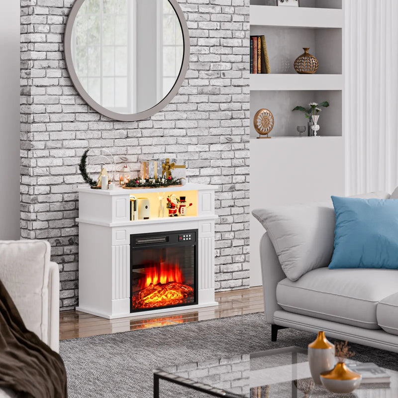 28" Electric Fireplace with Mantel, Replaceable Fire Place Insert with Remote Control, Freestanding, Realistic Log and Flame Effect, Mantel Fireplace with Storage Shelf, 750/1500W