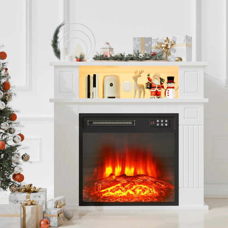 28" Electric Fireplace with Mantel, Replaceable Fire Place Insert with Remote Control, Freestanding, Realistic Log and Flame Effect, Mantel Fireplace with Storage Shelf, 750/1500W