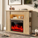 Waleaf 43" Electric Fireplace Mantel with LED Lights, Freestanding Media Console & TV Stand for Living Room, Modern Farmhouse Heater with 7 Flame Colors & Adjustable Storage, Light Oak