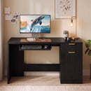 Waleaf 55" Computer Desk with Drawers & Storage Shelves, Modern Home Office Desk with Keyboard Tray, Sturdy Wood Study Writing Desk for Bedroom Living Room