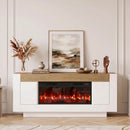 Waleaf 70" TV Stand with 36" Fireplace, Modern Farmhouse Entertainment Center for 80" TV, Media Console Table with Side Cabinets & Hidden Storage, Living Room, Bedroom