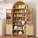 Waleaf 71" Arched Pantry Storage Cabinet with Door Racks, Modern Fluted Kitchen Hutch & Bathroom Organizer, Tall Cupboard with Adjustable Shelves for Dining or Coffee Bar, Natural Finish