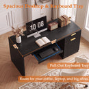 Waleaf 55" Computer Desk with Drawers & Storage Shelves, Modern Home Office Desk with Keyboard Tray, Sturdy Wood Study Writing Desk for Bedroom Living Room