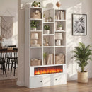 BOSSIN 65" Fireplace Bookcase with Drawers, 36" Electric Fireplace Insert, Open Display Bookshelf with 11 Storage Cubes, Modern Cabinet Organizer for Living Room, Library, Home Office