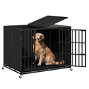 42/48 inch Heavy Duty Indestructible Dog Crate, Escape Proof Dog Cage with Enclosed Design, High Anxiety Dog Crate for Large Dogs, Lockable Wheels and Removable Trays