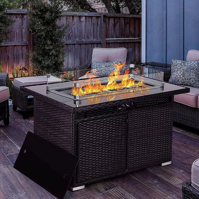 44 Inch Propane Gas Fire Pit Table With Waterproof Cover