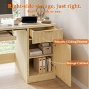 Waleaf 55" Computer Desk with Drawers & Storage Shelves, Modern Home Office Desk with Keyboard Tray, Sturdy Wood Study Writing Desk for Bedroom Living Room