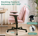 Waleaf Wide Seat Criss Cross Office Chair with Arms and Wheels, Cross Legged Desk Chair with Adjustable Cute Cushion, Velvet Vanity Chair for Home Office Bedroom