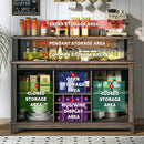 55" Coffee Bar Cabinet with LED Lights, Farmhouse Wine Bar Cabinet for Home with Wine Glass Rack