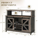 55" Coffee Bar Cabinet with LED Lights, Farmhouse Wine Bar Cabinet for Home with Wine Glass Rack