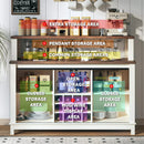 55" Coffee Bar Cabinet with LED Lights, Farmhouse Wine Bar Cabinet for Home with Wine Glass Rack