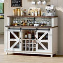 55" Coffee Bar Cabinet with LED Lights, Farmhouse Wine Bar Cabinet for Home with Wine Glass Rack