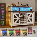 55" Coffee Bar Cabinet with LED Lights, Farmhouse Wine Bar Cabinet for Home with Wine Glass Rack