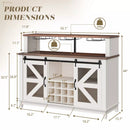 55" Coffee Bar Cabinet with LED Lights, Farmhouse Wine Bar Cabinet for Home with Wine Glass Rack