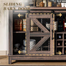 55" Coffee Bar Cabinet with LED Lights, Farmhouse Wine Bar Cabinet for Home with Wine Glass Rack