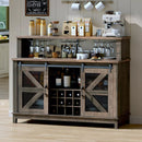 55" Coffee Bar Cabinet with LED Lights, Farmhouse Wine Bar Cabinet for Home with Wine Glass Rack