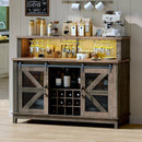 55" Coffee Bar Cabinet with LED Lights, Farmhouse Wine Bar Cabinet for Home with Wine Glass Rack