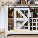 55" Coffee Bar Cabinet with LED Lights, Farmhouse Wine Bar Cabinet for Home with Wine Glass Rack