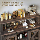 55" Coffee Bar Cabinet with LED Lights, Farmhouse Wine Bar Cabinet for Home with Wine Glass Rack