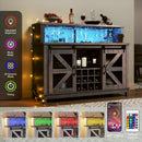 55" Coffee Bar Cabinet with LED Lights, Farmhouse Wine Bar Cabinet for Home with Wine Glass Rack