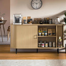 55" Wood Buffet Sideboard Cabinet With Storage, Mid-century Modern Coffee Bar Cabinet With Sliding Doors & Shelves, Accent Credenza Console Table For Kitchen, Dining Room, Entryway