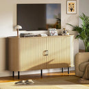55" Wood Buffet Sideboard Cabinet With Storage, Mid-century Modern Coffee Bar Cabinet With Sliding Doors & Shelves, Accent Credenza Console Table For Kitchen, Dining Room, Entryway
