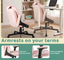 Waleaf Wide Seat Criss Cross Office Chair with Arms and Wheels, Cross Legged Desk Chair with Adjustable Cute Cushion, Velvet Vanity Chair for Home Office Bedroom