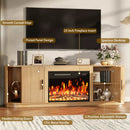 70" Fluted TV Stand with 23" Electric Fireplace, Modern Wood Cabinet with Fireplace for TVs Up to 80 inches, Curved Edge, Entertainment Center with Sliding Doors for Living Room