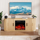 70" Fluted TV Stand with 23" Electric Fireplace, Modern Wood Cabinet with Fireplace for TVs Up to 80 inches, Curved Edge, Entertainment Center with Sliding Doors for Living Room