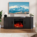 70" Fluted TV Stand with 23" Electric Fireplace, Modern Wood Cabinet with Fireplace for TVs Up to 80 inches, Curved Edge, Entertainment Center with Sliding Doors for Living Room