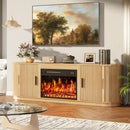 70" Fluted TV Stand with 23" Electric Fireplace, Modern Wood Cabinet with Fireplace for TVs Up to 80 inches, Curved Edge, Entertainment Center with Sliding Doors for Living Room