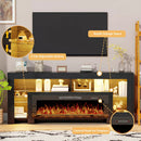 82" Fireplace TV Stand with 50" Electric Fireplace, High Gloss Entertainment Center with 20 Color LED Lights, Modern Highlight TV Console Cabinet for TVs Up to 90" for Living Room