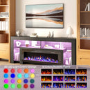 82" Fireplace TV Stand with 50" Electric Fireplace, High Gloss Entertainment Center with 20 Color LED Lights, Modern Highlight TV Console Cabinet for TVs Up to 90" for Living Room