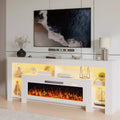 82" Fireplace TV Stand with 50" Electric Fireplace, High Gloss Entertainment Center with 20 Color LED Lights, Modern Highlight TV Console Cabinet for TVs Up to 90" for Living Room